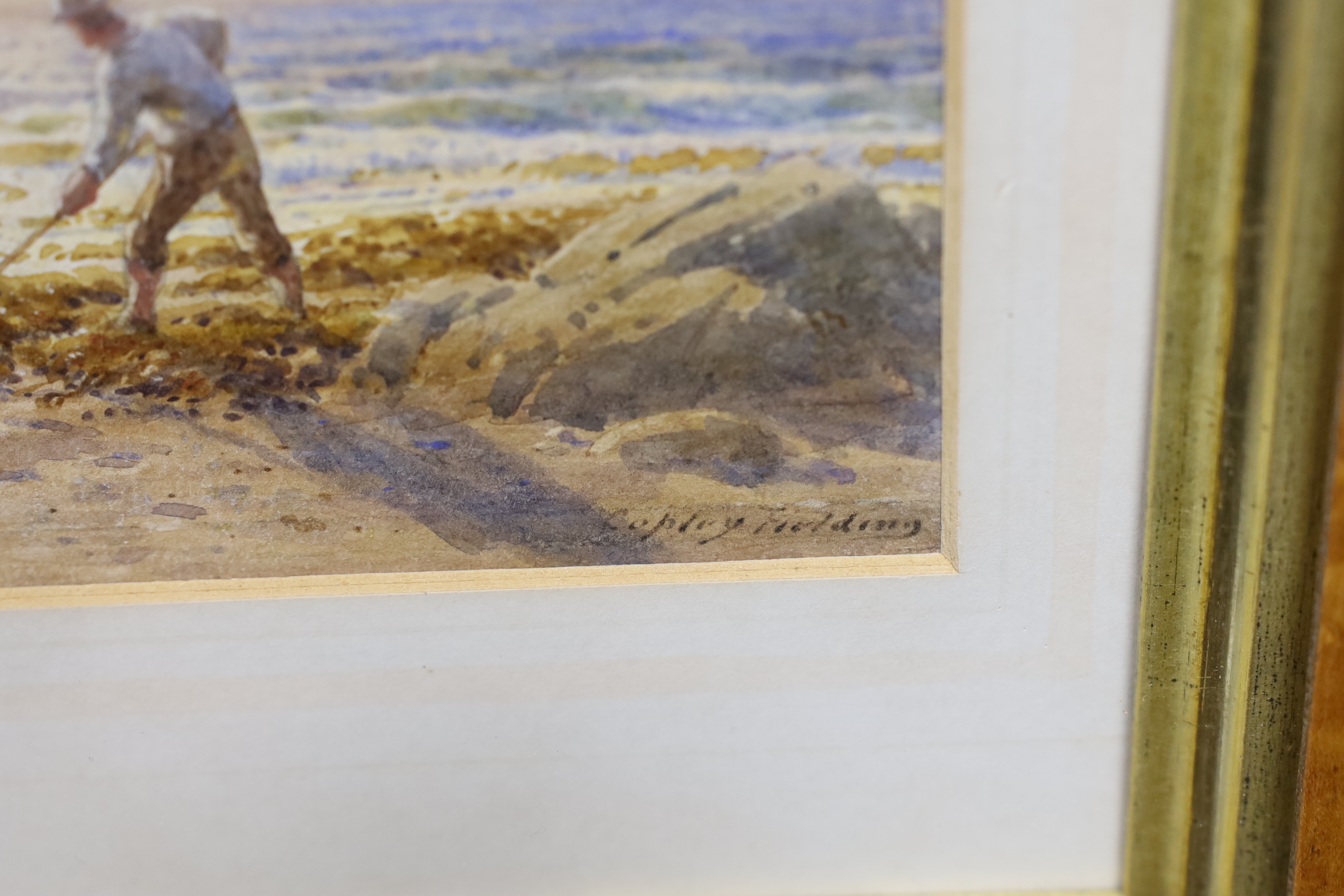 Copley Fielding (1787-1855), watercolour, Coastal landscape with horse and cart, signed, 17 x 26cm, maple framed